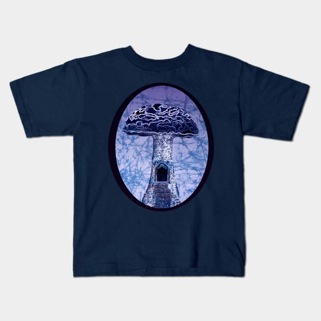 Mushroom Batik Style Fantasy Doorway Kids T-Shirt by Aurora X